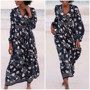 Gal Meets Glam Jade Floral Long Sleeve Maxi Dress Blue Size 2
